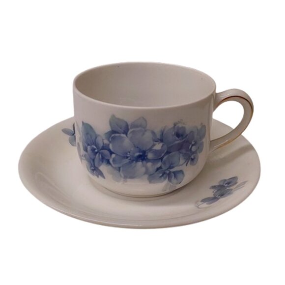 Vintage KPM Porcelain Floral Violet Mocha Cup and Saucer, Germany - Picture 1 of 7